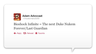 Illustration for article titled Twitter Is Pretty Sure Bioshock Infinite Has Become Duke Nukem Forever
